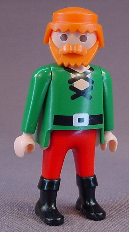 Playmobil Adult Male Pirate Figure With Red Or Orange Hair & Beard In A Green Shirt With Laces, 3133