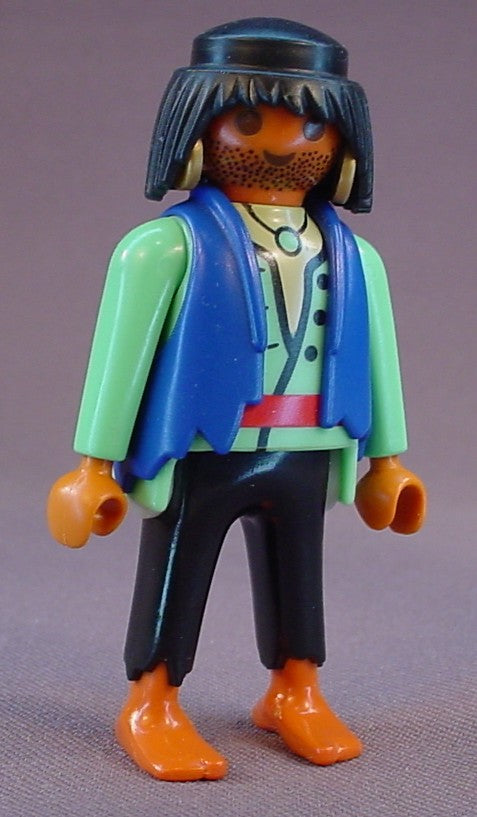 Playmobil Adult Male Pirate Figure With Dark Skin Tone Wearing A Straight Blue Vest, 3127 4432 5737