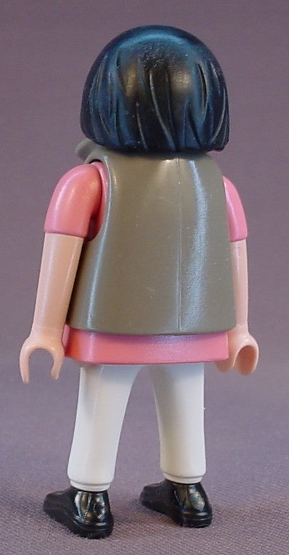 Playmobil Adult Female Figure In A Brown Gray Vest Over A Pink Floral Shirt, White Pants, 5127