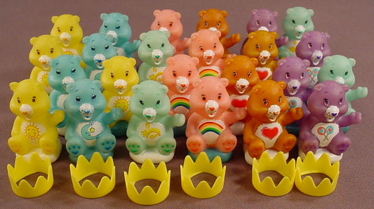 Care Bears Set Of 24 Figures Or A Checkers Game, 1 3/4 Inches Tall, Includes 6 Crowns, 2003 Cardinal