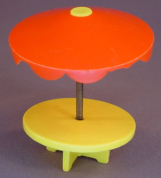 Fisher Price Vintage Yellow Round Table With A Red Umbrella On A Spring, 994