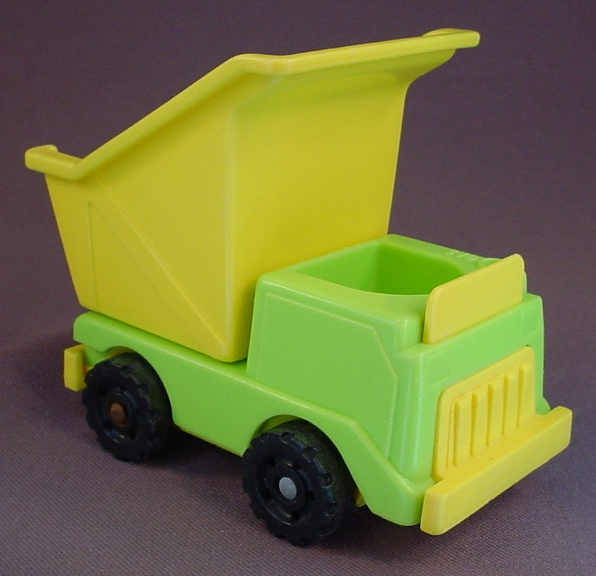 Fisher Price Vintage Yellow & Green Dump Truck with Knobby Wheels, 942 2351 2352