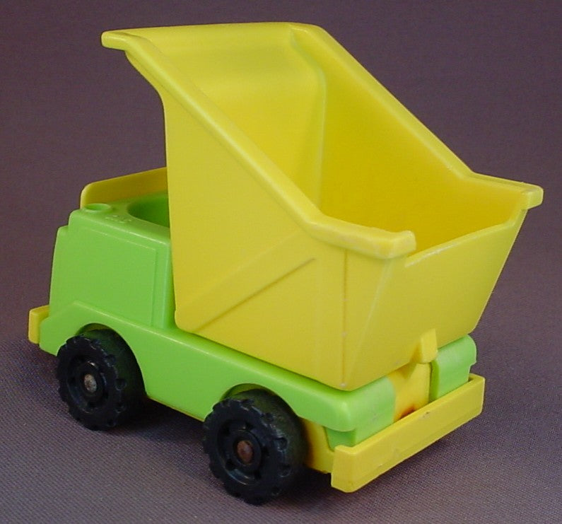 Fisher Price Vintage Yellow & Green Dump Truck with Knobby Wheels, 942 2351 2352