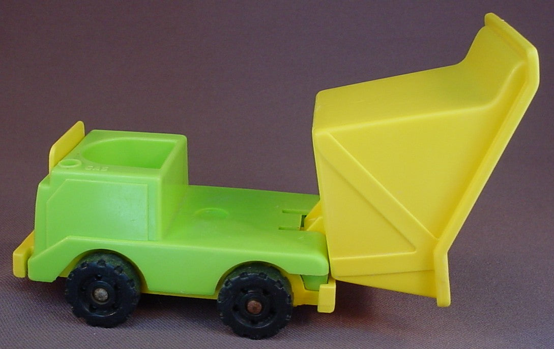 Fisher Price Vintage Yellow & Green Dump Truck with Knobby Wheels, 942 2351 2352