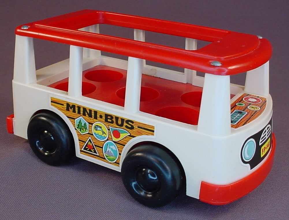 Fisher Price Vintage Mini Bus Or Van, Red Roof & Bumpers, White Body