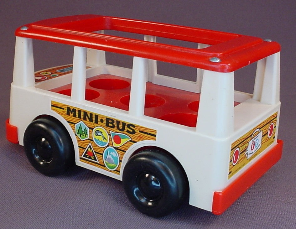 Fisher Price Vintage Mini Bus Or Van, Red Roof & Bumpers, White Body