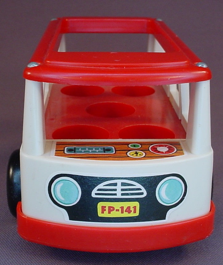 Fisher Price Vintage Mini Bus Or Van, Red Roof & Bumpers, White Body