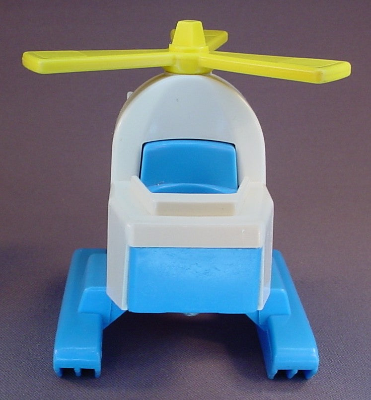 Fisher Price Vintage White & Blue Helicopter with Yellow Propeller & Hook, 945 Offshore Cargo