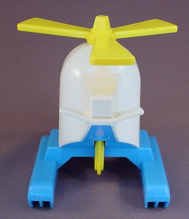 Fisher Price Vintage White & Blue Helicopter with Yellow Propeller & Hook, 945 Offshore Cargo