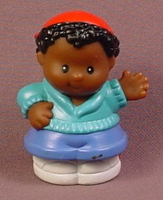 Fisher Price Little People 1999 African American Male Michael With Red Hat & Green Hooded