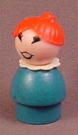 Fisher Price Vintage Woman or Girl With Red Hair In A Ponytail, White Scalloped Collar