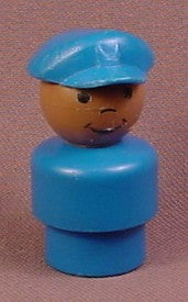 Fisher Price Vintage African American Pilot Or Mailman Boy With Blue Peaked Hat