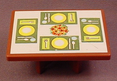 Fisher Price Vintage Brown Dining Room Table With 4 Formal Place Settings Litho, 729