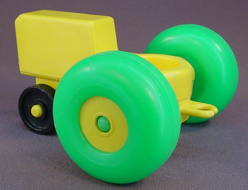 Fisher Price Vintage Yellow Tractor With Green Wheels, No Litho, 636 Farm Friends