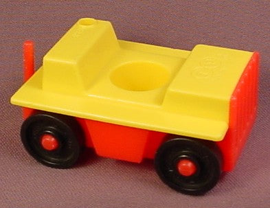 Fisher Price Vintage Orange Tram Engine Car With Yellow Top, Single Seat & Hitch, 996
