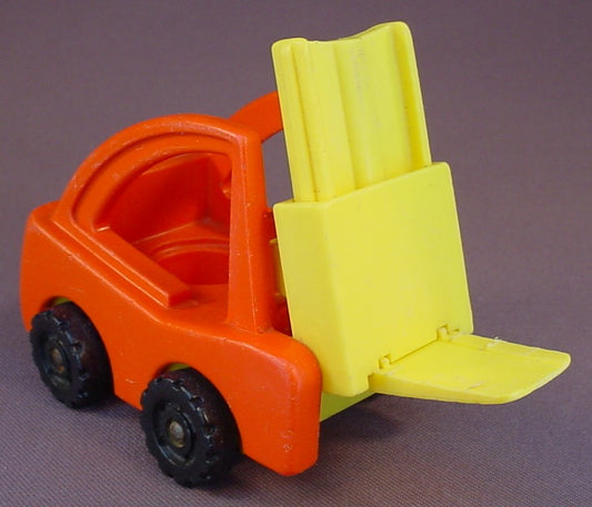Fisher Price Vintage Orange & Yellow Forklift With Spring Loaded Forks, Single Seat