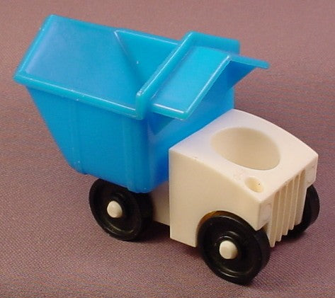Fisher Price Vintage White & Blue Dump Truck With Spring Loaded Pointed Bucket, Single Seat
