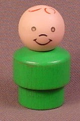 Fisher Price Vintage Baby With Red Hair, Green Wood Body, Plastic Head, 182 Jetliner