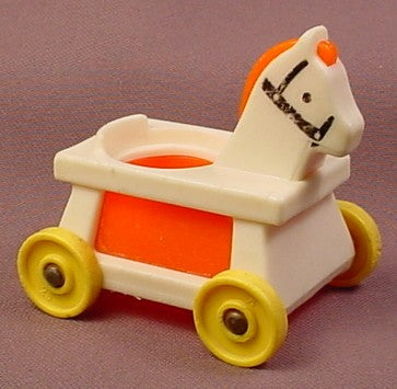 Fisher Price Vintage Orange & White Riding Horse With Yellow Wheels, 656 Little Riders