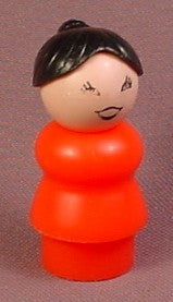 Fisher Price Vintage Woman Mom Mother With Black Hair In A Ponytail, Red Body, 141