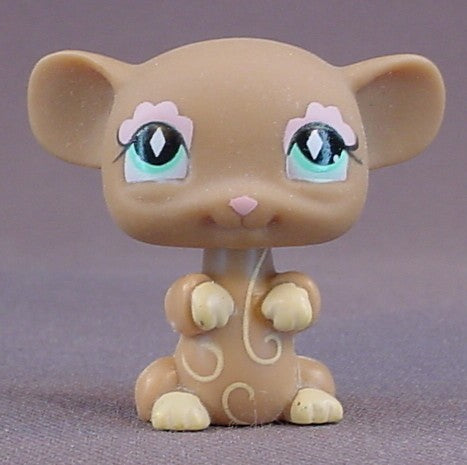 Littlest Pet Shop #580 Brown Mouse With Aqua Blue Diamond Eyes, Pink Fancy Eyebrows