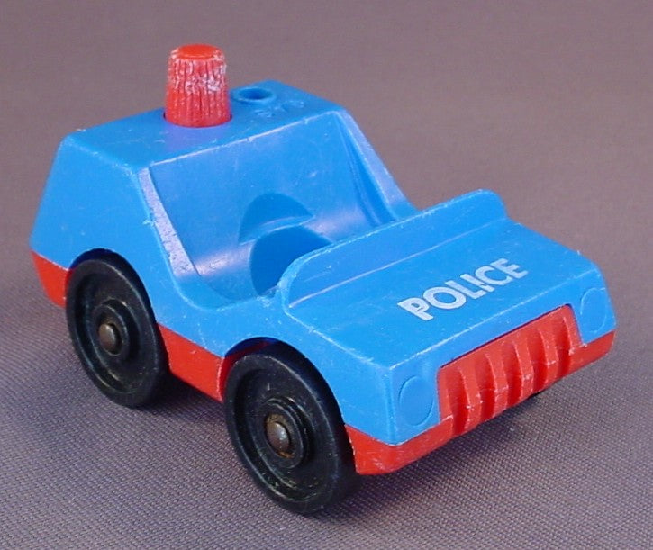 Fisher Price Vintage One Seat Police Car (B), Blue Top, Red Base, Bumper & Pretend Light