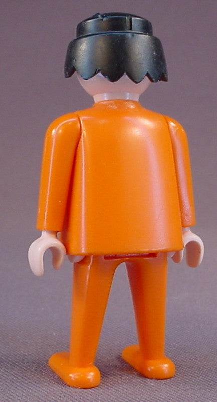 Playmobil Adult Male Classic Style Figure In An Orange Suit With Black Zippers, Black Hair, 3788