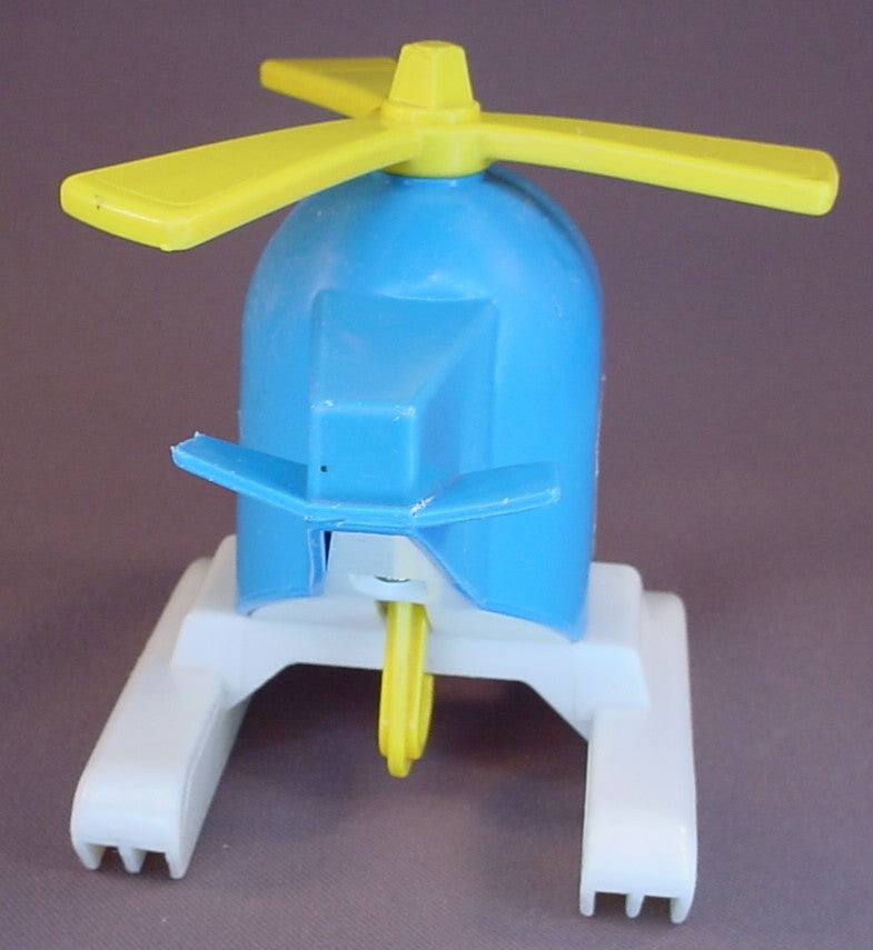 Fisher Price Vintage Blue & White Helicopter With Yellow Propeller & Hook, White Pontoons