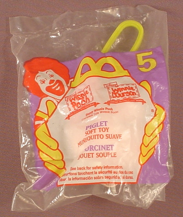 Disney Winnie The Pooh Piglet Soft Toy With A Clip Sealed In The Original Bag, #5, 1999 McDonalds
