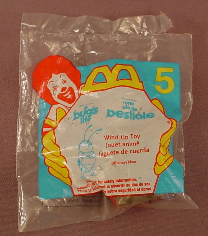 Disney A Bug's Life Wind-Up Francis The Ladybug Toy Sealed In The Original Bag, #5, 1998 McDonalds