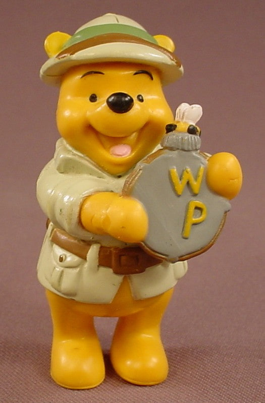 Disney Winnie The Pooh Dressed In His Safari Outfit And Holding A Canteen, 3 1/4 Inches Tall, Wearing A Pith Helmet
