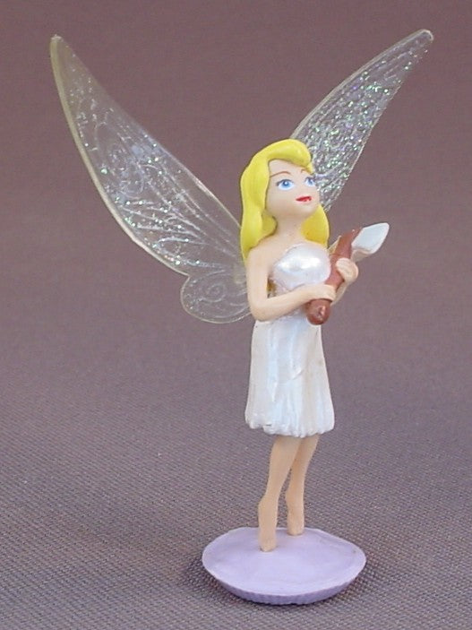 Disney Fairies Tinkerbell Holding An Ax PVC Figure On A Base, Pixie Hollow, 3 1/2 Inches Tall, 2010 Jakks