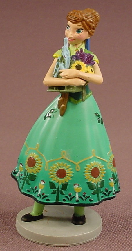 Disney Frozen Movie Anna In A Turquoise Dress PVC Figure On A Round Base, 3 3/4 Inches Tall, Figurine
