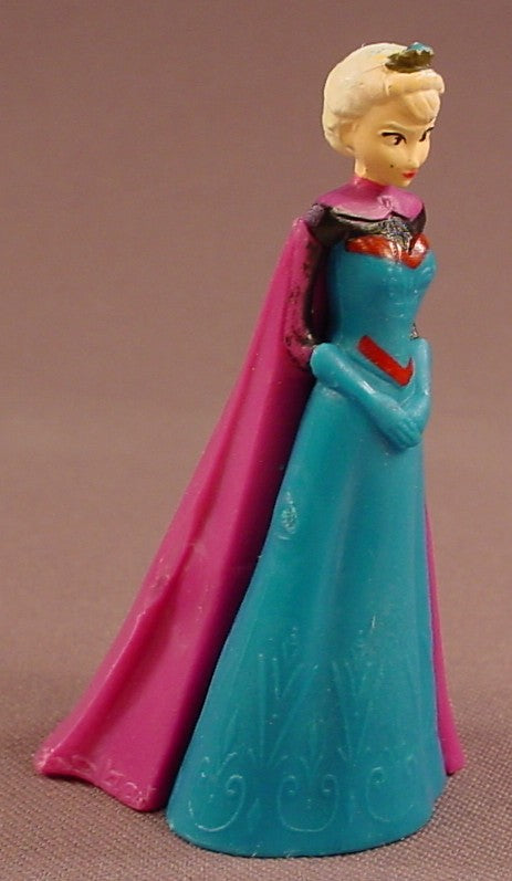 Disney Frozen Movie Elsa Wearing A Dark Green Gown & Purple Cape Figure, 2 3/4 Inches Tall, Hollow Plastic, Figurine