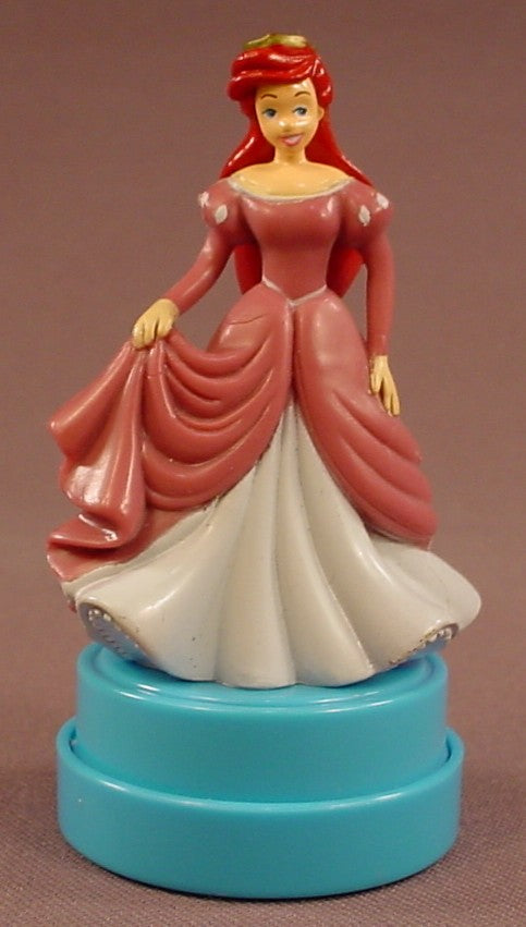 Disney The Little Mermaid Ariel In A Ball Gown PVC Figure On A Rubber Stamp Base With A Cover, 3 1/4 Inches Tall