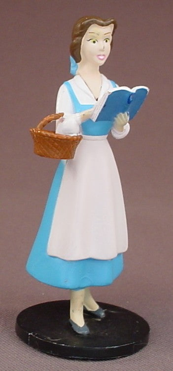 Disney Beauty & The Beast Belle Holding A Basket & Reading A Book PVC Figure On A Round Black Base, 3 1/2 Inches Tall