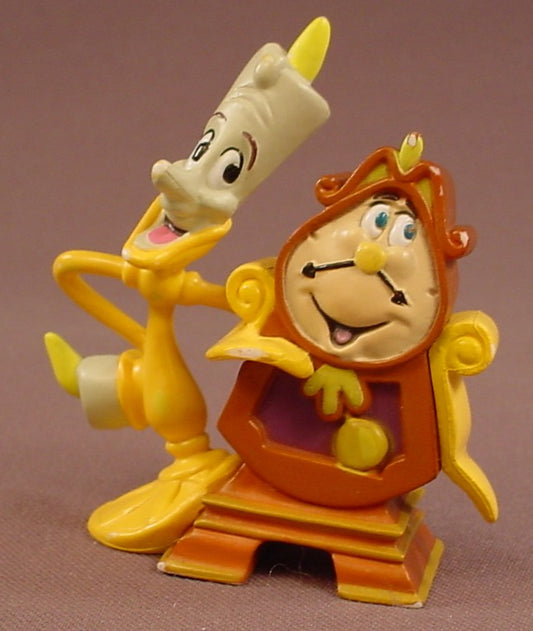 Disney Beauty & The Beast Lumiere & Cogsworth Standing Together PVC Figure, 3 1/4 Inches Tall, Candle & Grandfather Clock