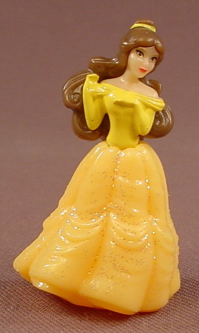 Disney Beauty & The Beast Belle In A Sparkly Or Glittery Yellow Ball Gown Hard Plastic Figure, 2 Inches Tall, Figurine