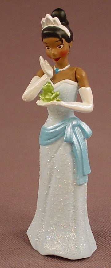 Disney The Princess And The Frog Princess Tiana In A Glittery Blue Dress Or Gown Holding A Frog PVC Figure, 3 3/4 Inches Tall