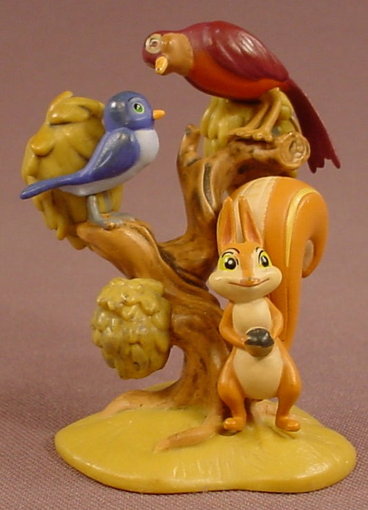 Disney Sleeping Beauty Forest Animals Birds & A Squirrel PVC Figure On A Base, 2 3/4 Inches Tall, Figurine