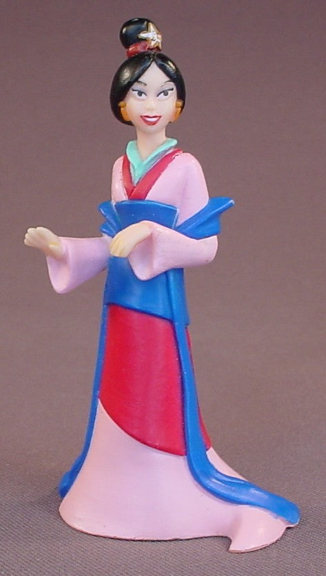 Disney Princess Mulan In A Pink & Dark Blue Kimono PVC Figure, 3 3/4 Inches Tall, Figurine