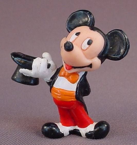 Disney Mickey Mouse Dressed In His Tuxedo With Tails & Holding His Top Hat PVC Figure, 2 Inches Tall, Applause, Walt Disney Prod