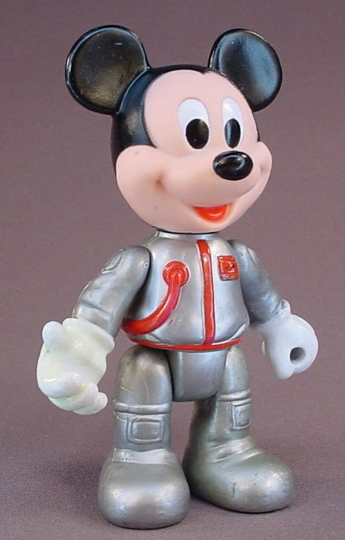 Disney Mickey Mouse Wearing A Silver Space Suit Figure, 4 3/4 Inches Tall, Astronaut, Vintage 1980's, ARCO, Spacesuit