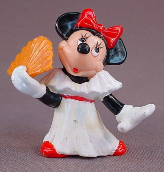 Disney Minnie Mouse In A White Dress Holding A Fan PVC Figure, 2 Inches Tall, Applause, Figurine