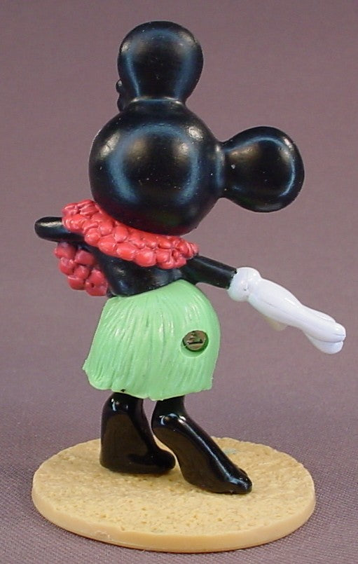 Disney Minnie Mouse Wearing A Grass Skirt & A Hawaiian Lei Doing A Hula Dance PVC Figure On A Sand Base, 3 1/2 Inches Tall