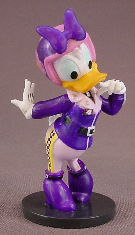 Disney Daisy Duck In Her Racing Outfit & Helmet PVC Figure On A Base, 3 Inches Tall, Mickey Mouse Roadster Racers