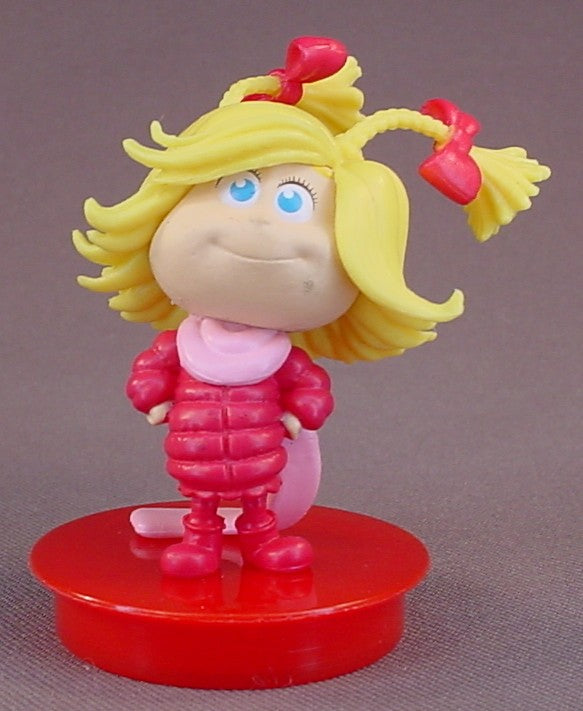 Dr Seuss The Grinch Movie Cindy Lou Who PVC Figure On A Red Round Base, 2 3/4 Inches Tall, 2018 Snapco