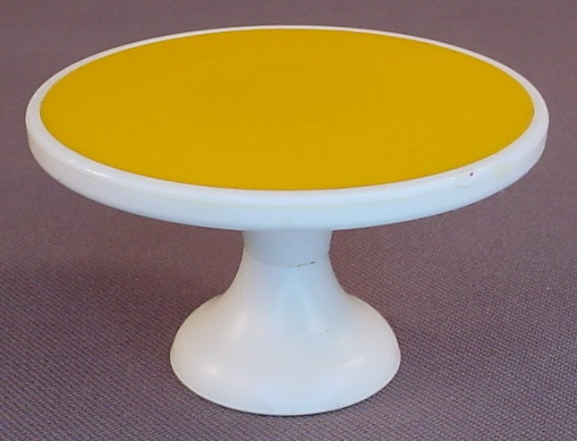Fisher Price Vintage 250 Dollhouse White Round Dinette Table With A Yellow Top, 1 1/2 Inches Tall, 2 5/8 Inches Wide