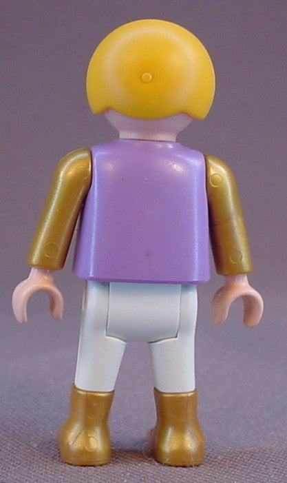 Playmobil Male Boy Child Norse Prince Figure In A Gold & Purple Shirt, Blond Hair, White Pants