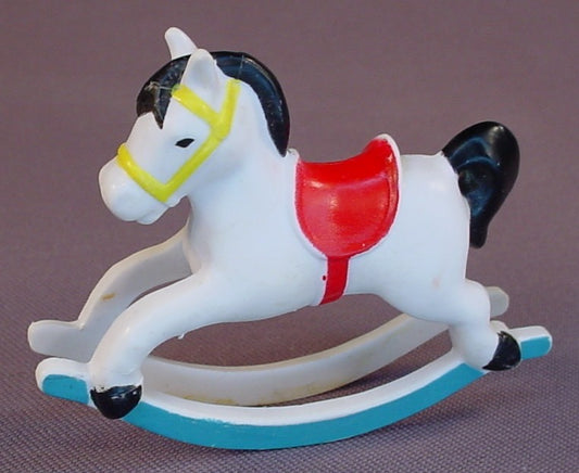 Fisher Price Vintage 250 Dollhouse White Rocking Horse With A Red Saddle, 2 1/2 Inches Long, 2 1/8 Inches Wide